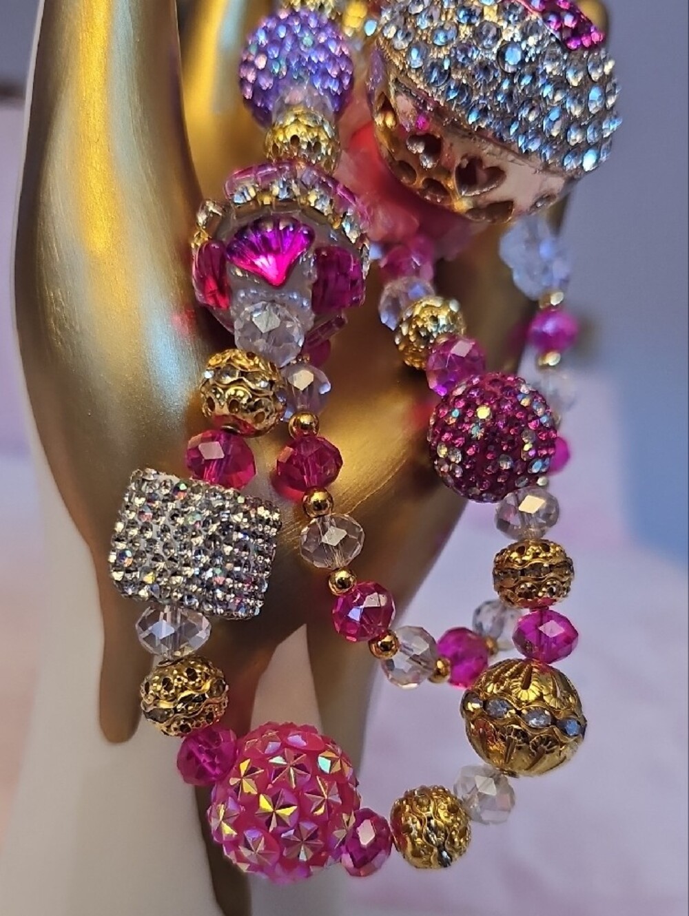 CHARMS: Gold-Tone Pink Crystal Heart Money Bag - Picture 2 of 5